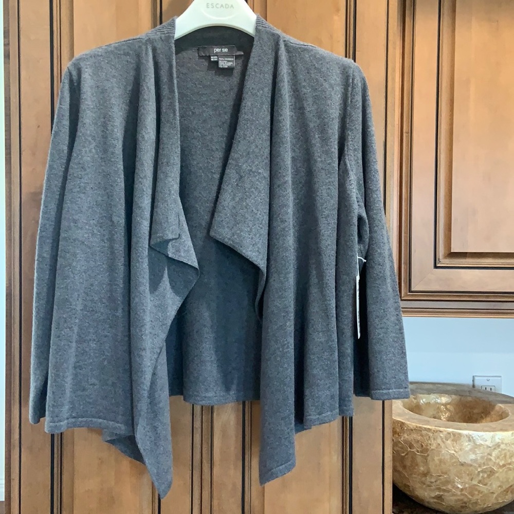 PerSe Grey cashmere waterfall cardigan. NWT